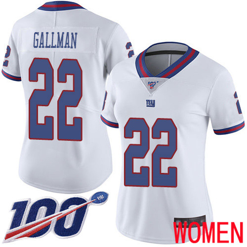 Women New York Giants #22 Wayne Gallman Limited White Rush Vapor Untouchable 100th Season Football NFL Jersey